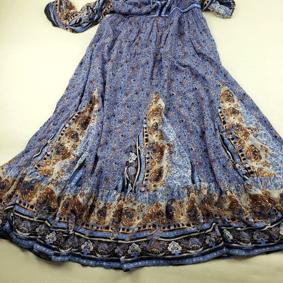 Free People Happy Feelings Maxi Dress Womens Large Blue Boho Peasant Long Sleeve - Picture 10 of 15